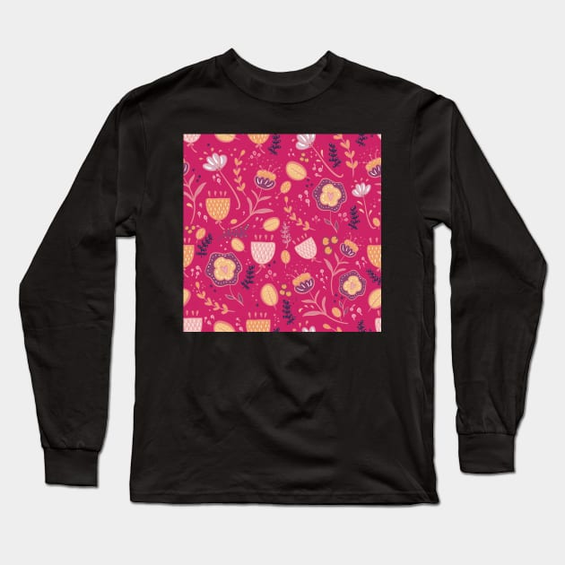 Whimsy Floral pattern red tones Long Sleeve T-Shirt by marina63